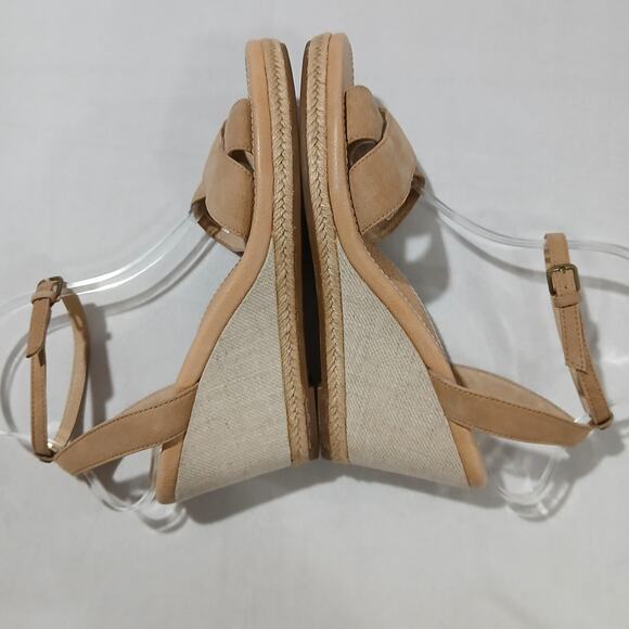 UGG Wedge Sandals Womens 9 Tan Leather Ankle Strap Espadrille - Picture 4 of 10